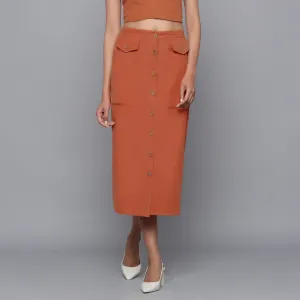 Sunset Rust Warm Cotton Corduroy Midi Skirt