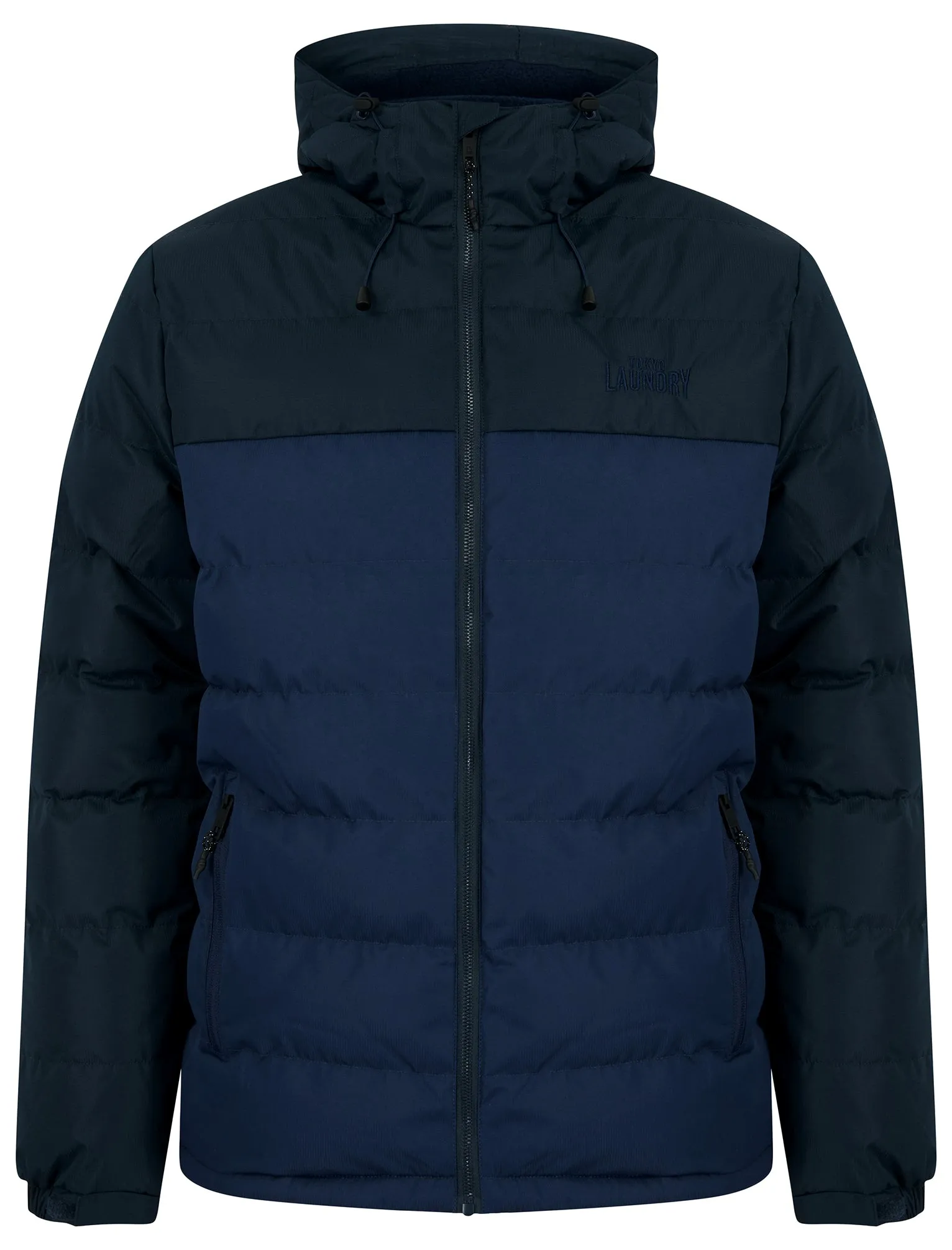 Tassilo Micro-Fleece Lined Quilted Puffer Jacket with Hood in Sky Captain Navy - Tokyo Laundry