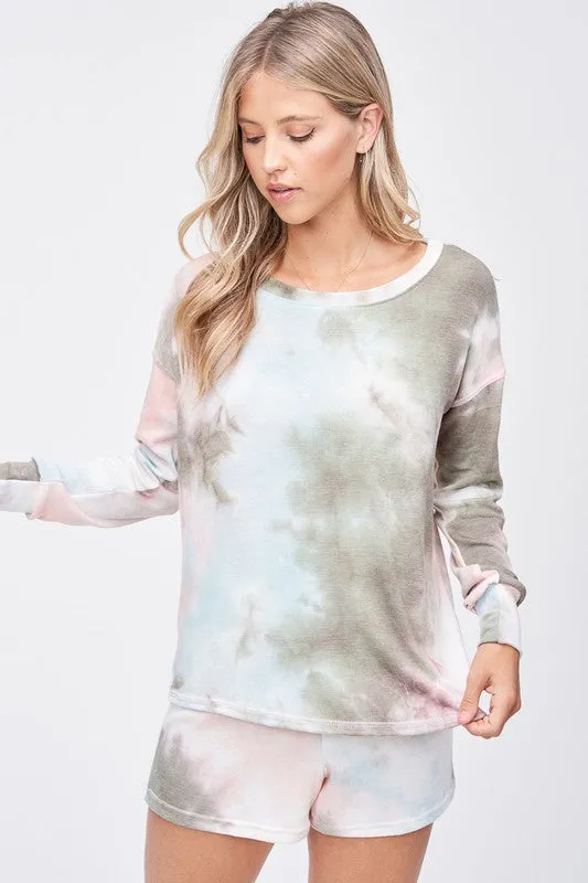 Tie dye lounge wear set - Olive/Aqua/Pink or Grey/Pink Smoke.