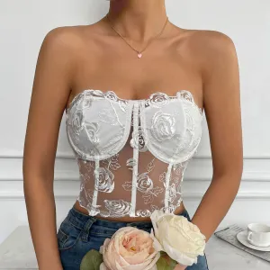 Tulle Crop Corset Trendy Tube Top - Rose