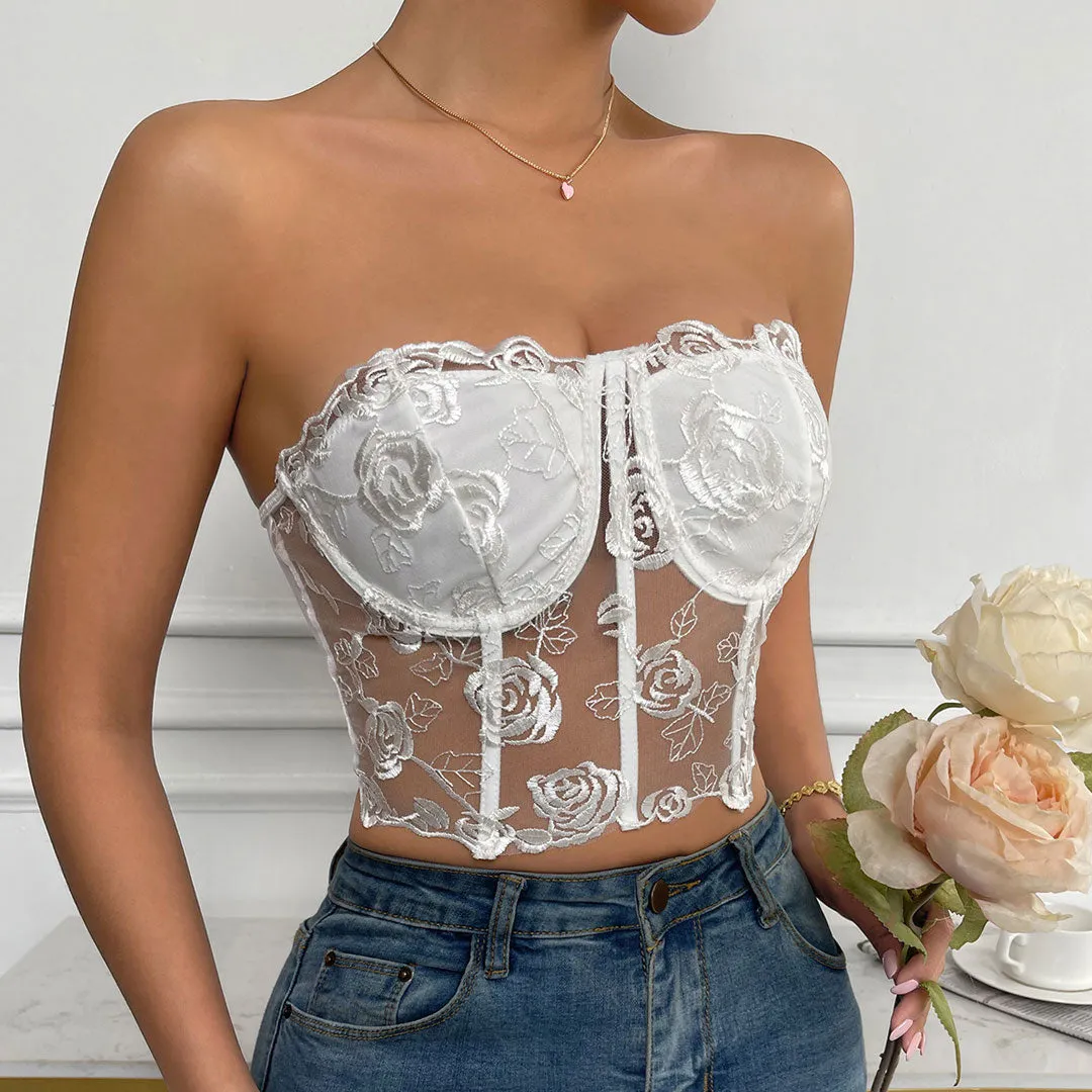 Tulle Crop Corset Trendy Tube Top - Rose