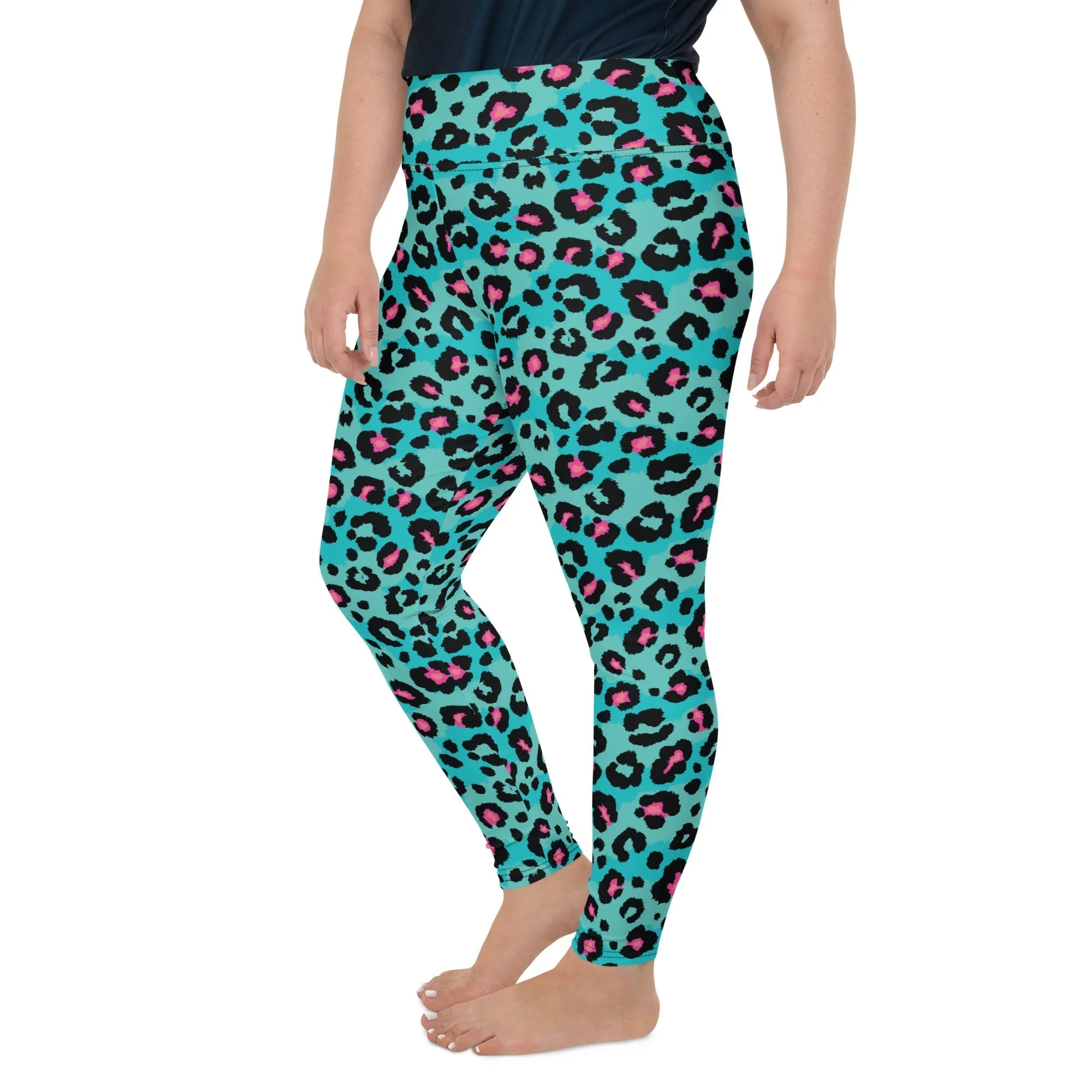 Turquoise Leopard Print Plus Size Leggings