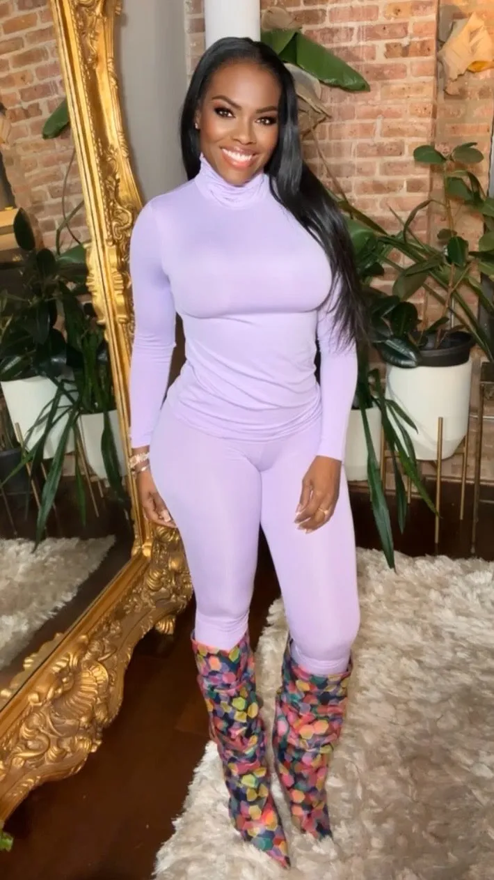 Turtle Neck and Leggings Set - Lavender