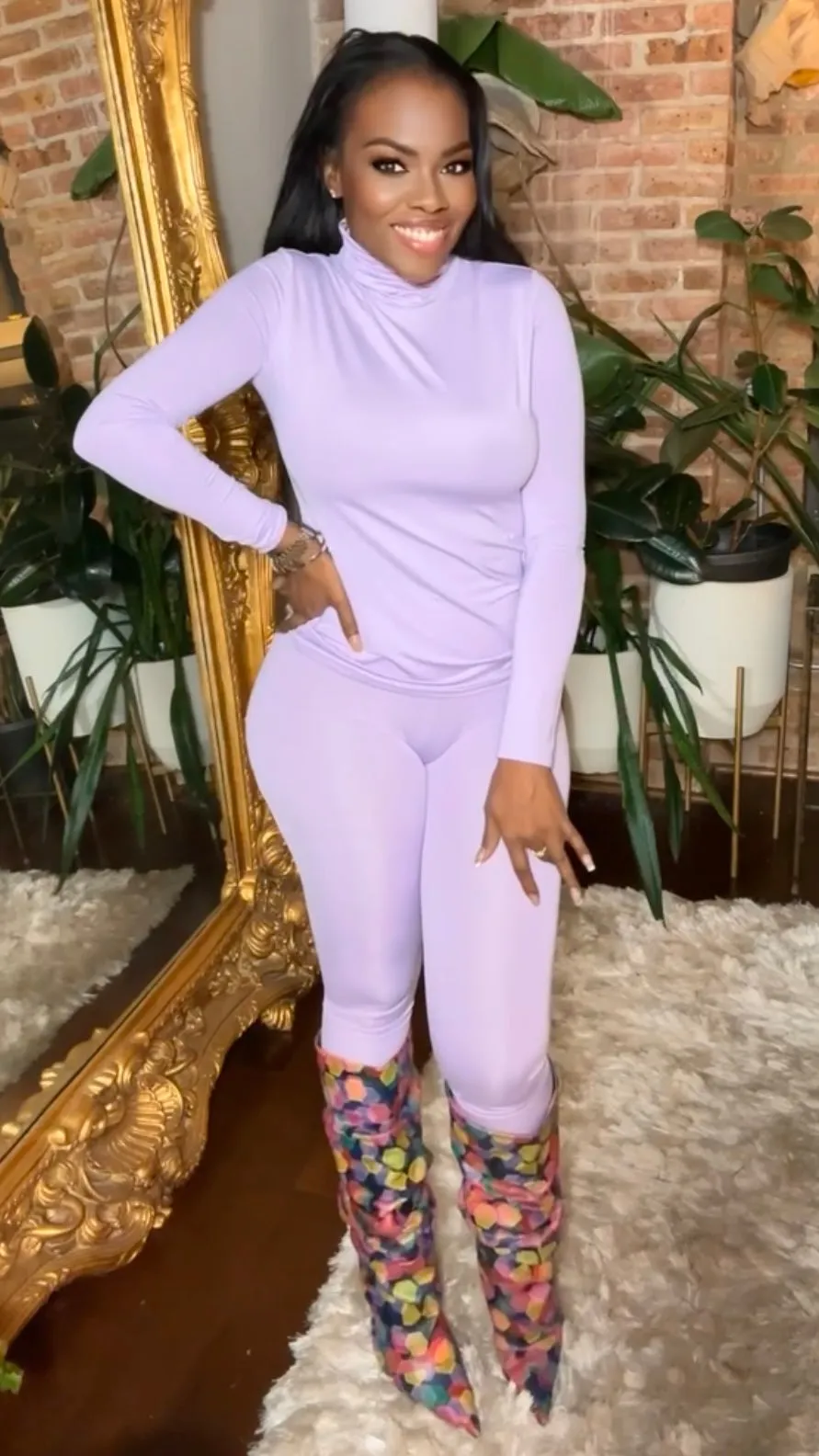 Turtle Neck and Leggings Set - Lavender