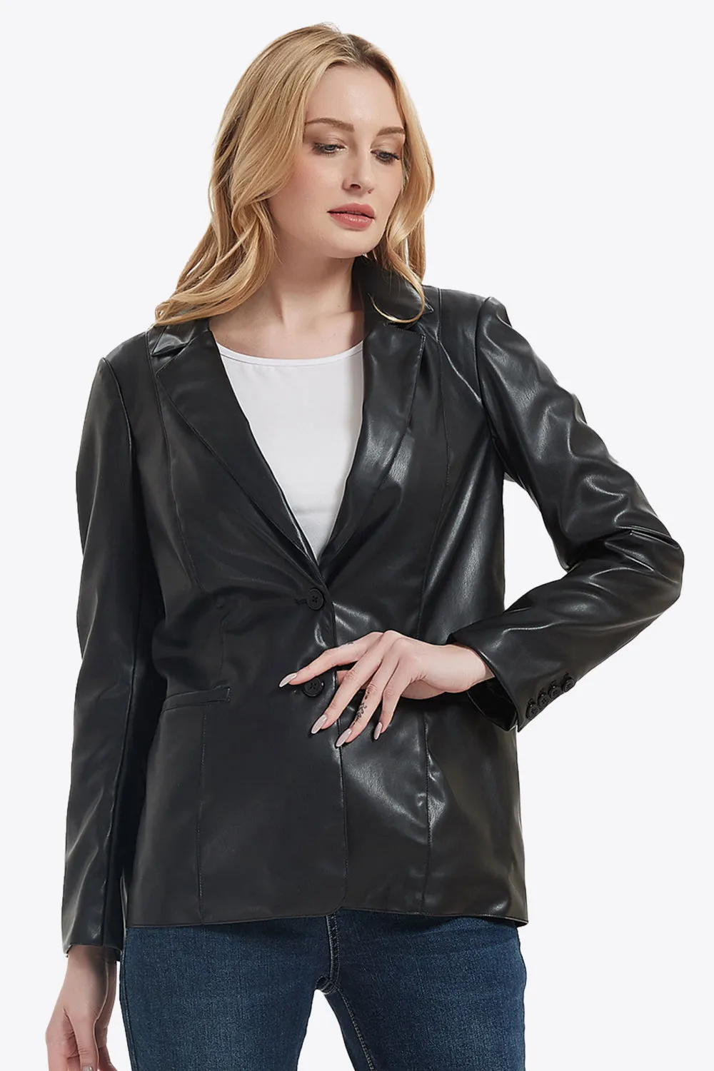 Two-Button PU Leather Blazer