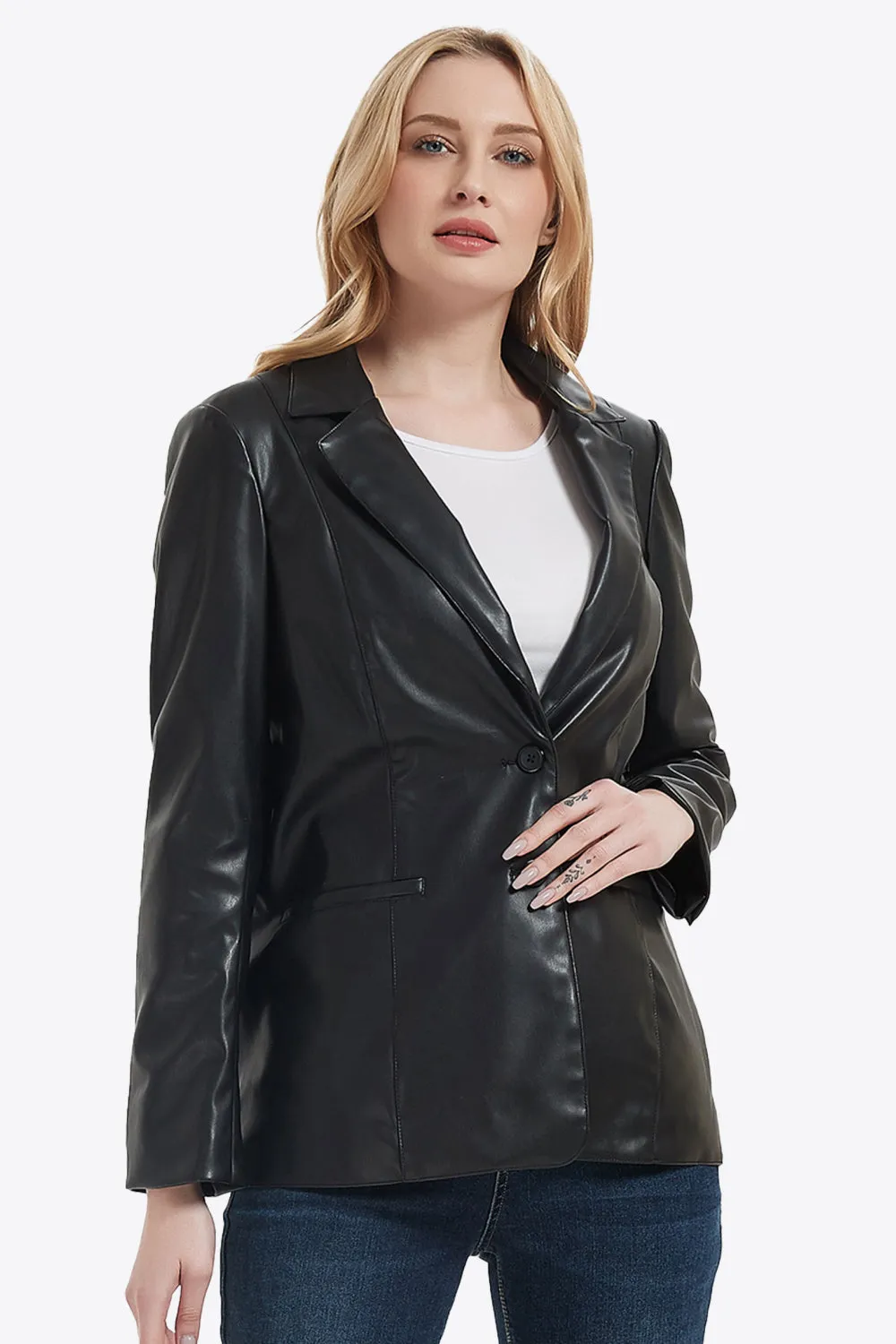 Two-Button PU Leather Blazer