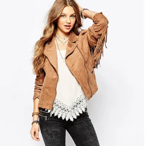 Vintage Ethnic Fringed Faux Leather Jacket.