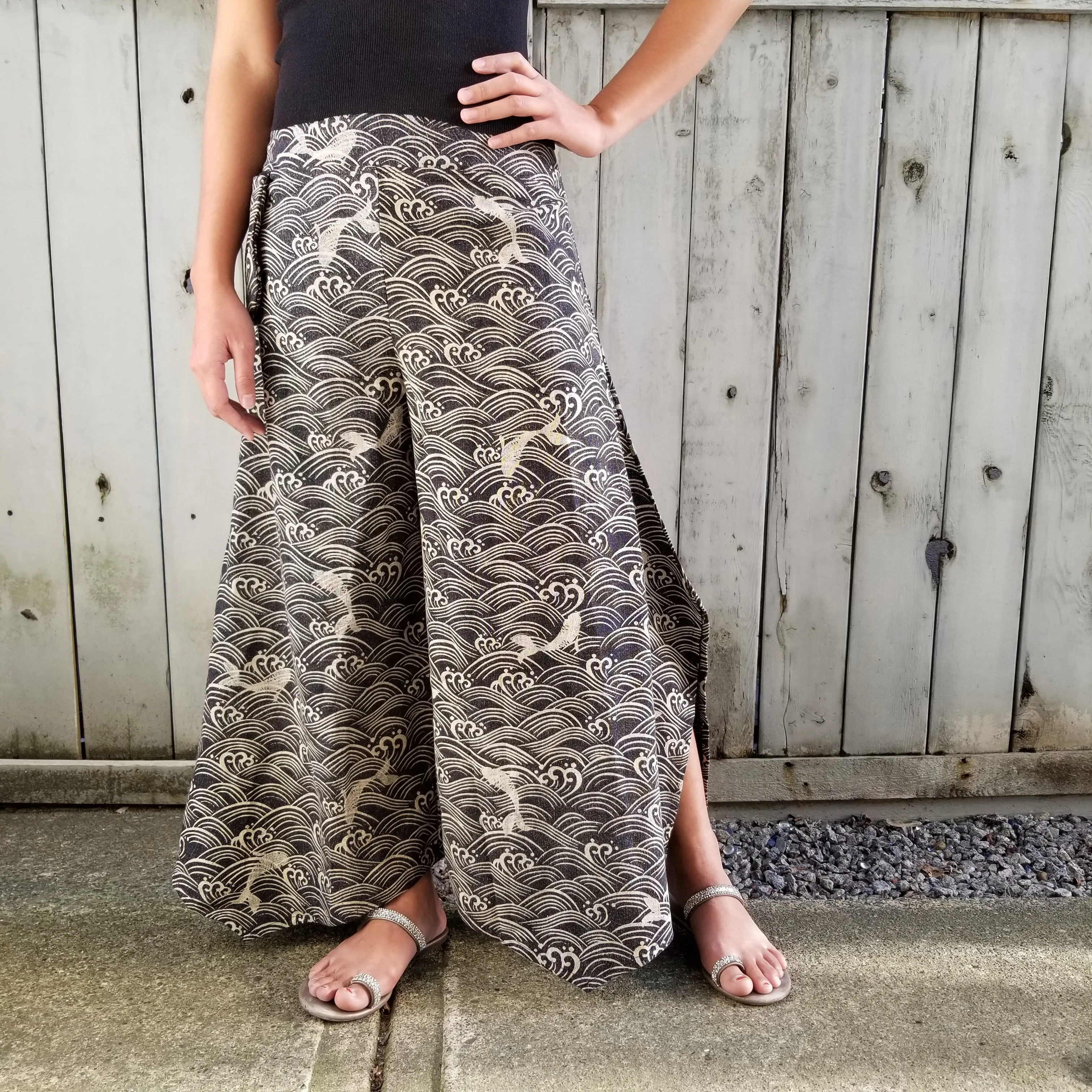 Waves Pattern Stone Fabric Wide leg Pants