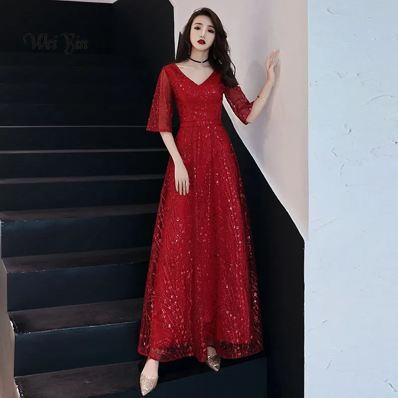 weiyin Robe De Soiree Lace Sexy Backless Long Evening Dresses Bride Banquet Elegant Floor-length Women&#39;s Party Prom Dress WY948