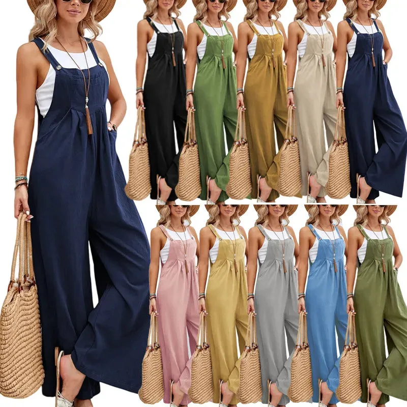 Wide Leg  Loose Suspender Jumpsuit