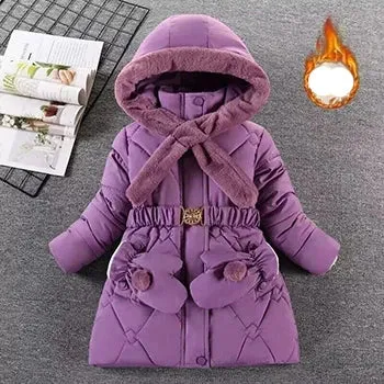 Winter Girls Jacket Warm Windproof Outerwear Hooded Zipper Fur Collar Princess Coat 5 6 7 8 9 10 10 12 Years Kids Clothes