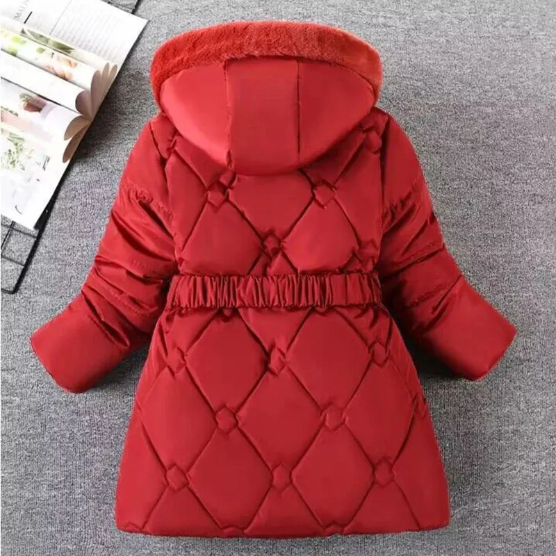 Winter Girls Jacket Warm Windproof Outerwear Hooded Zipper Fur Collar Princess Coat 5 6 7 8 9 10 10 12 Years Kids Clothes