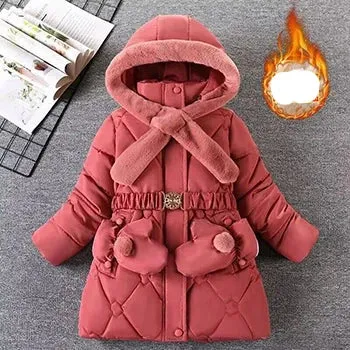 Winter Girls Jacket Warm Windproof Outerwear Hooded Zipper Fur Collar Princess Coat 5 6 7 8 9 10 10 12 Years Kids Clothes