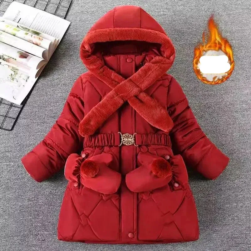 Winter Girls Jacket Warm Windproof Outerwear Hooded Zipper Fur Collar Princess Coat 5 6 7 8 9 10 10 12 Years Kids Clothes