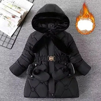 Winter Girls Jacket Warm Windproof Outerwear Hooded Zipper Fur Collar Princess Coat 5 6 7 8 9 10 10 12 Years Kids Clothes