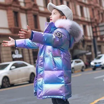 Winter Keep Warm Jackets For Girls Coat Waterproof Shiny Hooded Children's Outerwear 5-14 Years Teenage Kids Snowsuit