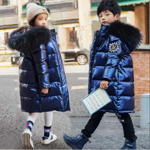 Winter Keep Warm Jackets For Girls Coat Waterproof Shiny Hooded Children's Outerwear 5-14 Years Teenage Kids Snowsuit