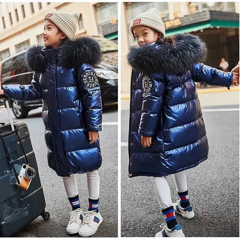 Winter Keep Warm Jackets For Girls Coat Waterproof Shiny Hooded Children's Outerwear 5-14 Years Teenage Kids Snowsuit