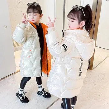 Winter Keep Warm Jackets For Girls Coat Waterproof Shiny Hooded Children's Outerwear 5-14 Years Teenage Kids Snowsuit