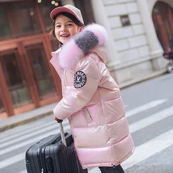 Winter Keep Warm Jackets For Girls Coat Waterproof Shiny Hooded Children's Outerwear 5-14 Years Teenage Kids Snowsuit