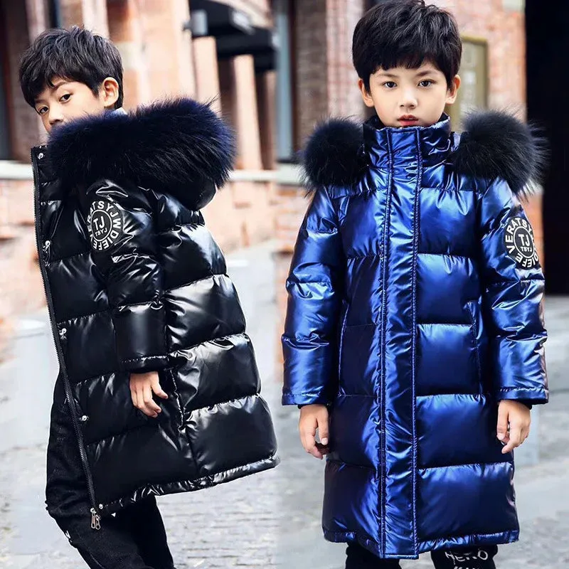 Winter Keep Warm Jackets For Girls Coat Waterproof Shiny Hooded Children's Outerwear 5-14 Years Teenage Kids Snowsuit