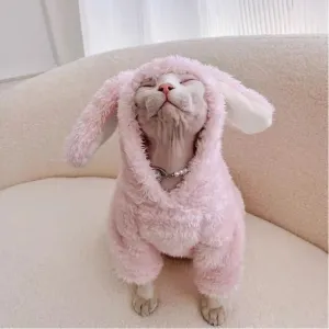 Winter Sphynx Hairless Cat Clothes | Cute Pink Rabbit Soft Cotton Flannel Coat for Sphynx & Devon Rex