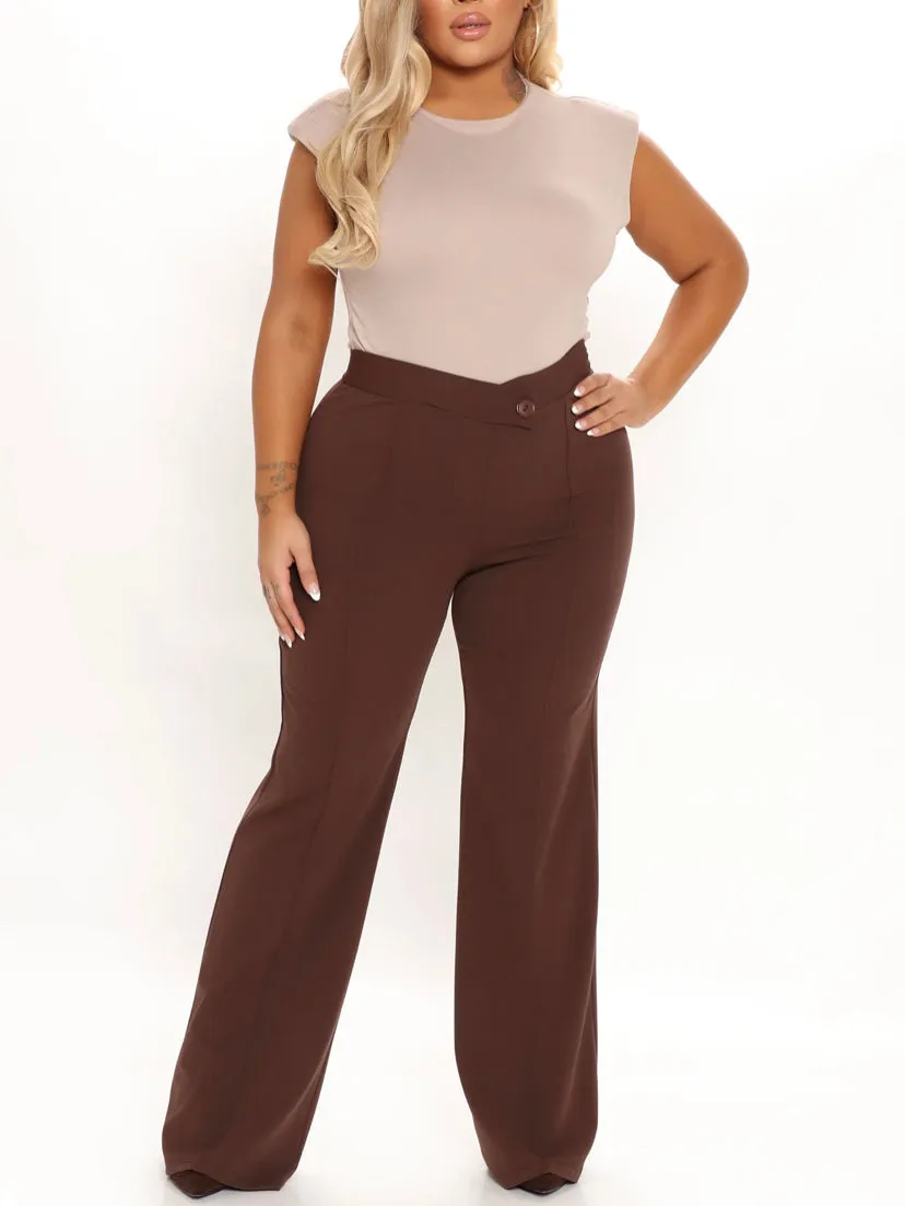 WOMEN Plus Size Brown Wide Leg Dress Pants