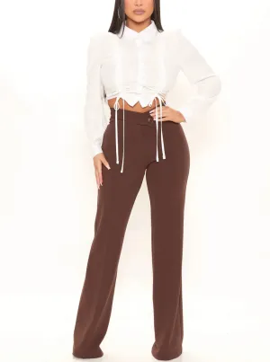 WOMEN Plus Size Brown Wide Leg Dress Pants