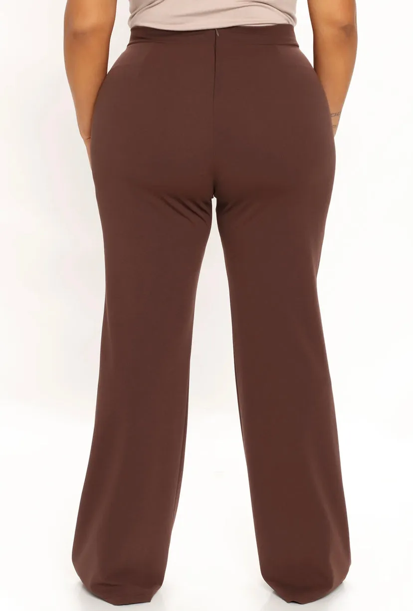 WOMEN Plus Size Brown Wide Leg Dress Pants