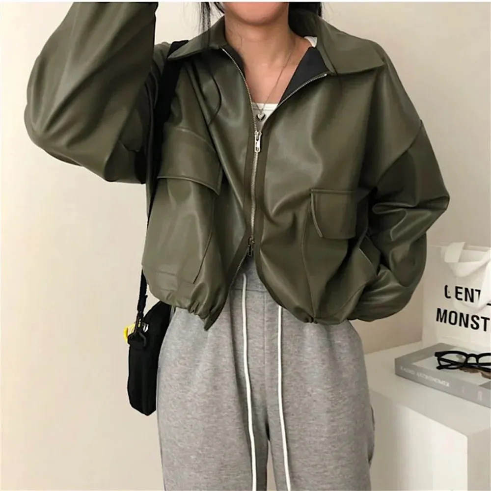 Women Pockets Zipper New Loose 2024 Autumn Minimalist Chic Office Lady Mujer Coat