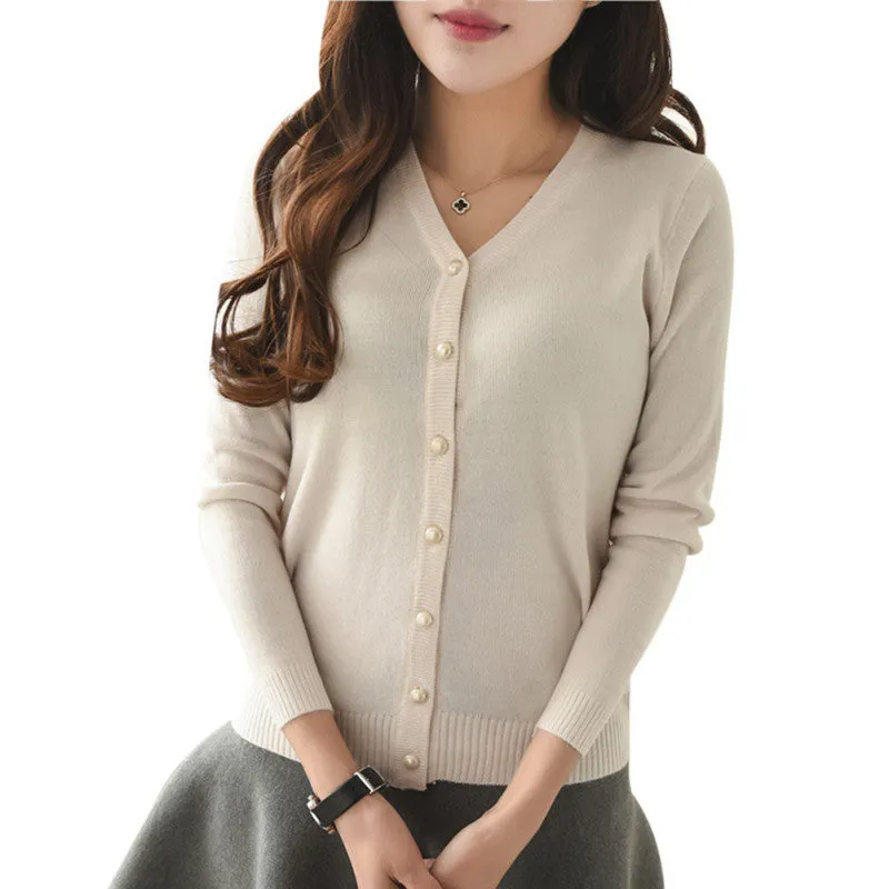 Women V-neck Cardigan Knitwear Casual Crochet Sweater Long Sleeve