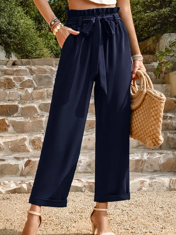 Women's Paperbag Wide Leg Trousers With Belt