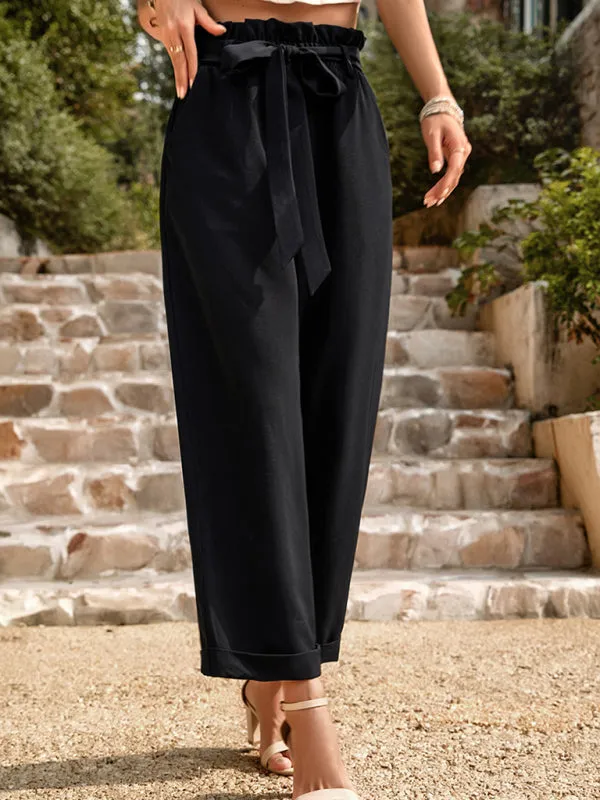 Women's Paperbag Wide Leg Trousers With Belt