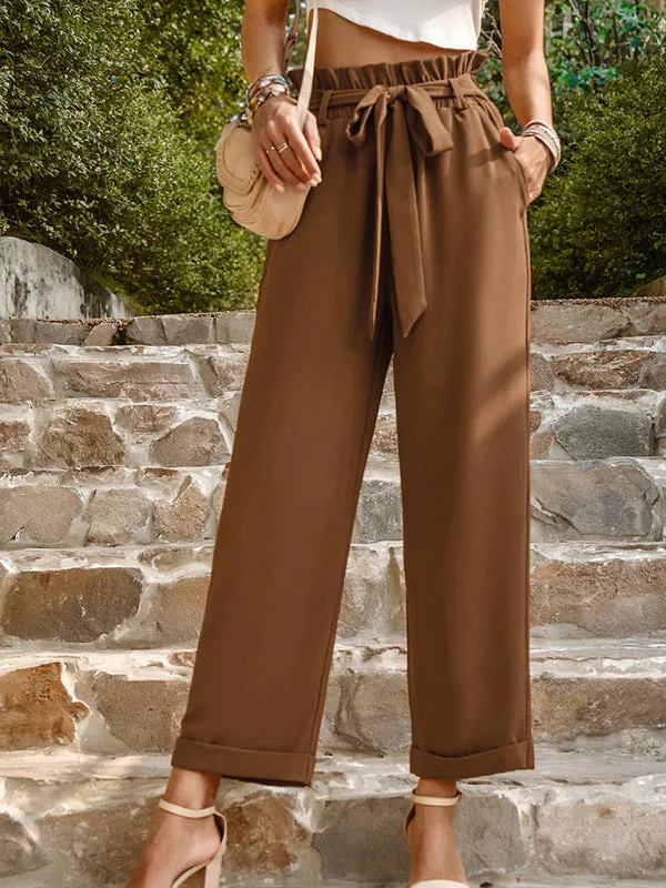 Women's Paperbag Wide Leg Trousers With Belt