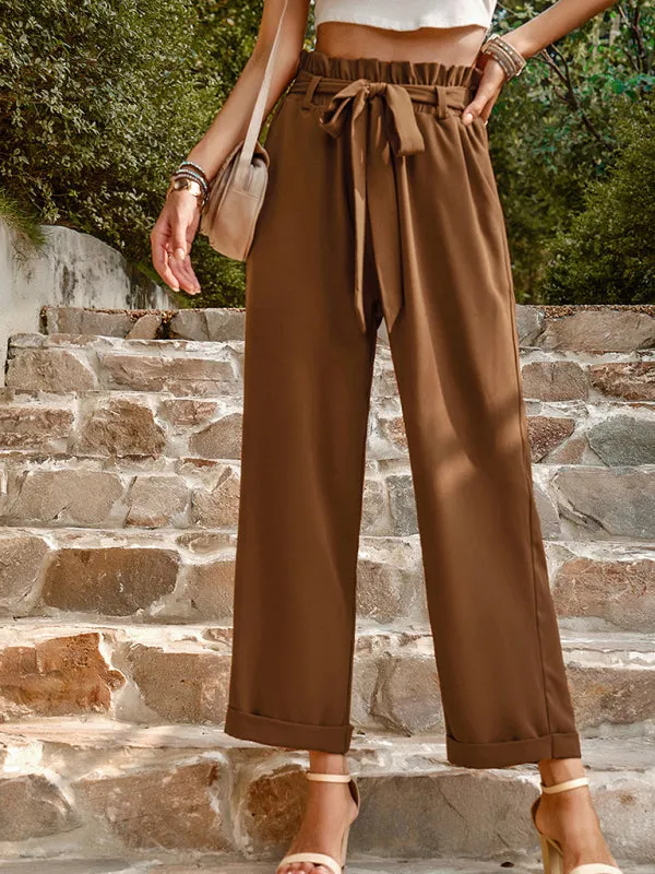 Women's Paperbag Wide Leg Trousers With Belt