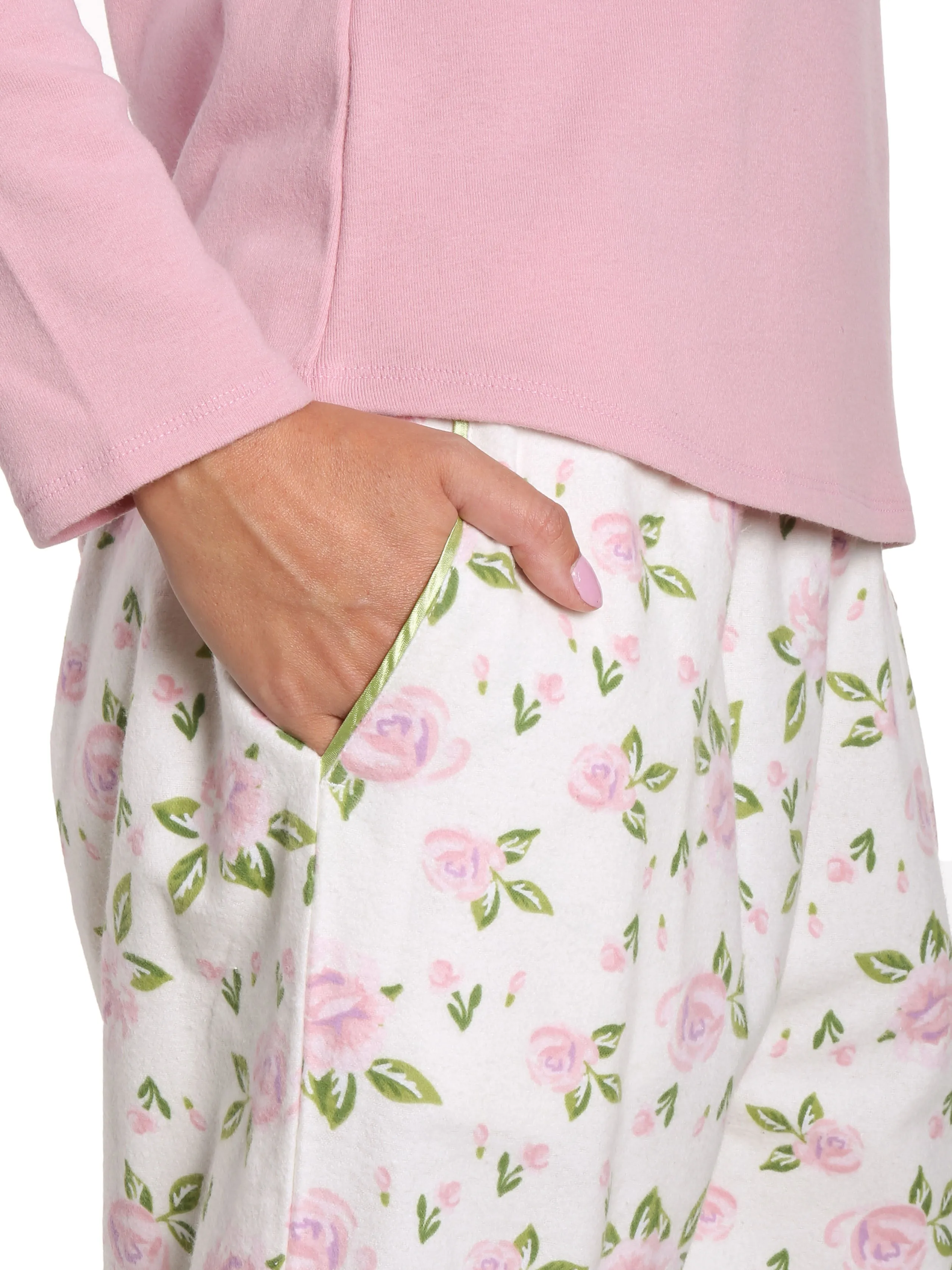 Womens Premium Cotton Flannel Loungewear Set - Gardenia Cream-Pink