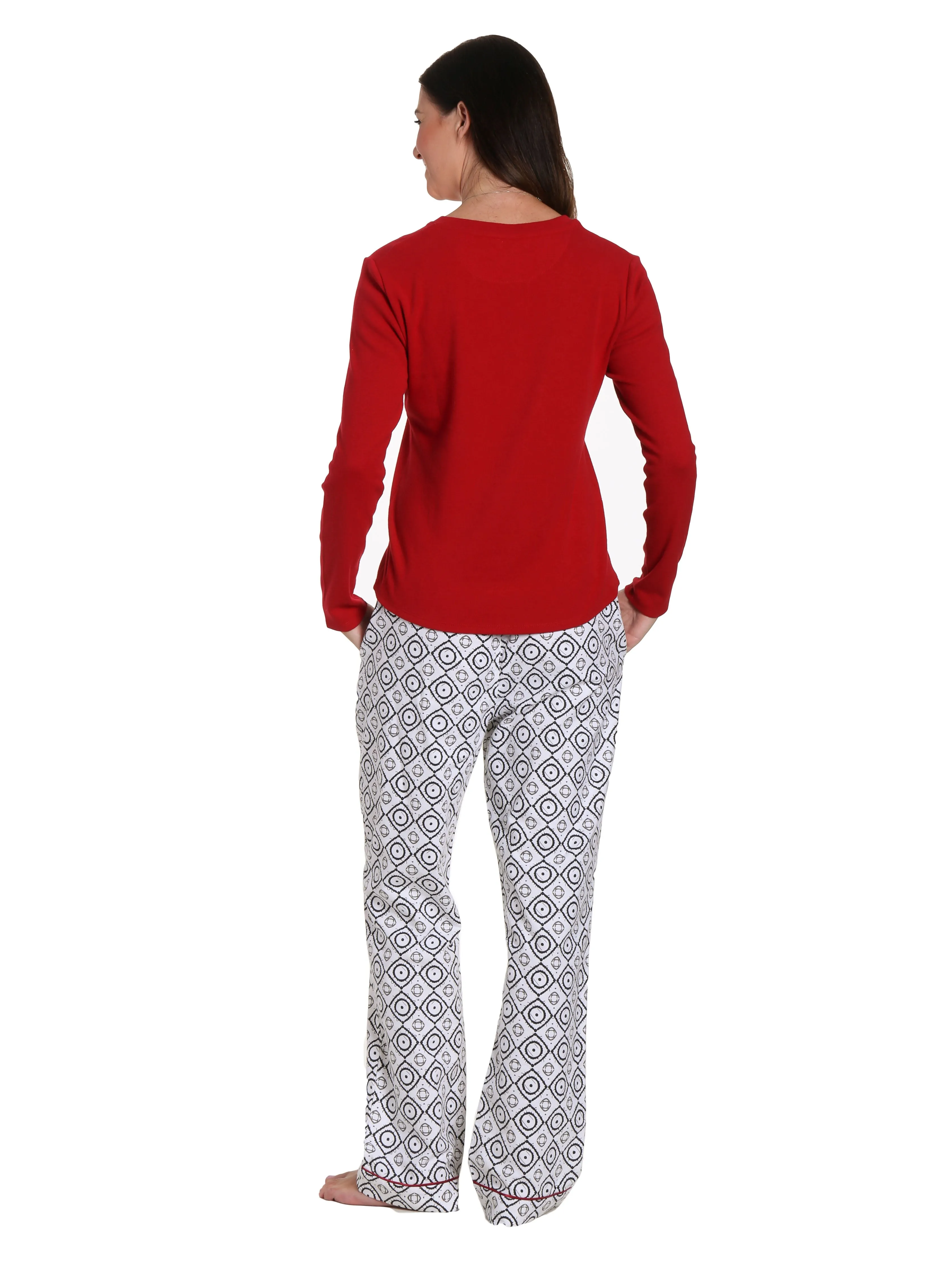 Womens Premium Cotton Flannel Loungewear Set - Moroccan White-Black