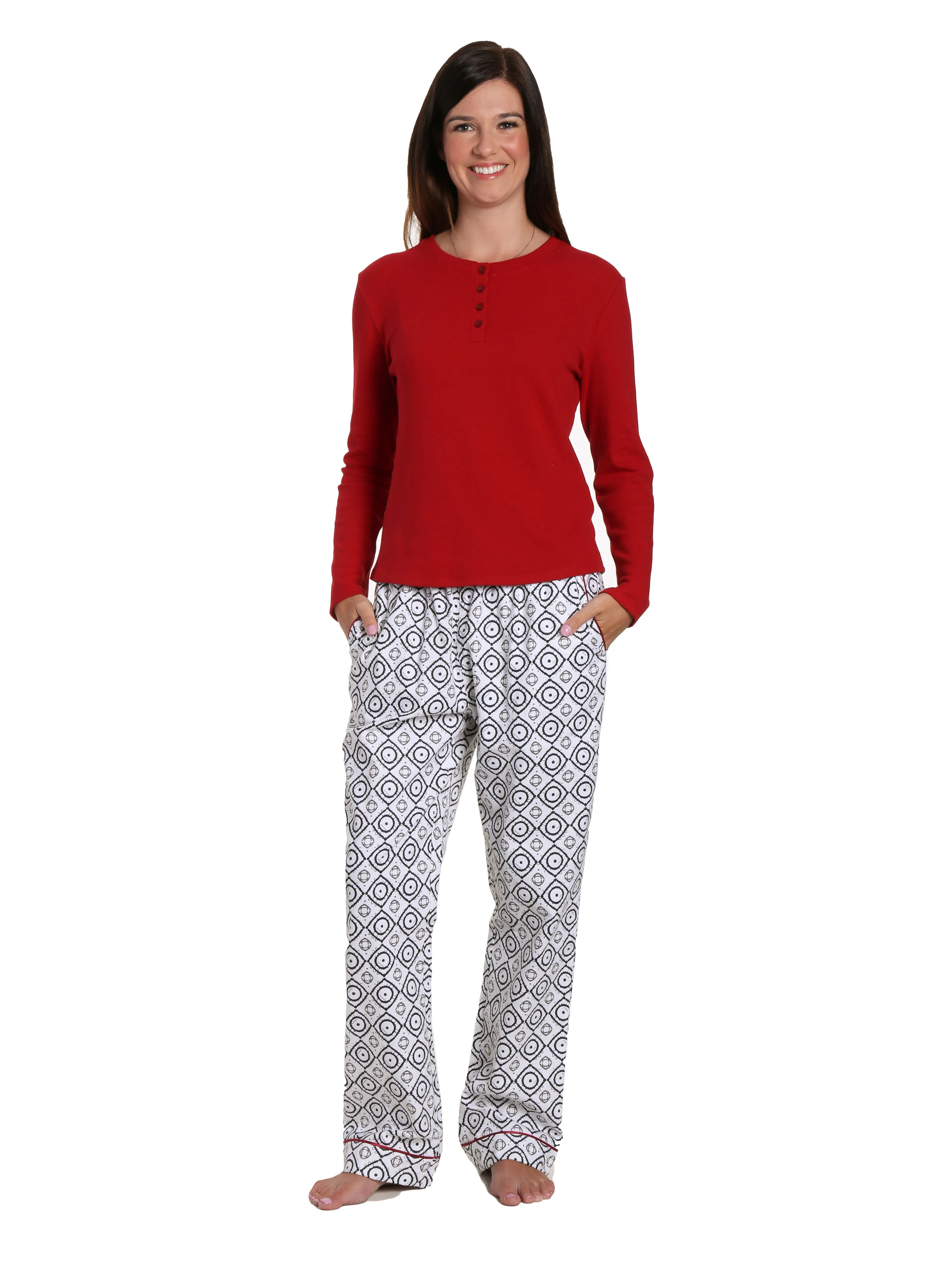 Womens Premium Cotton Flannel Loungewear Set - Moroccan White-Black