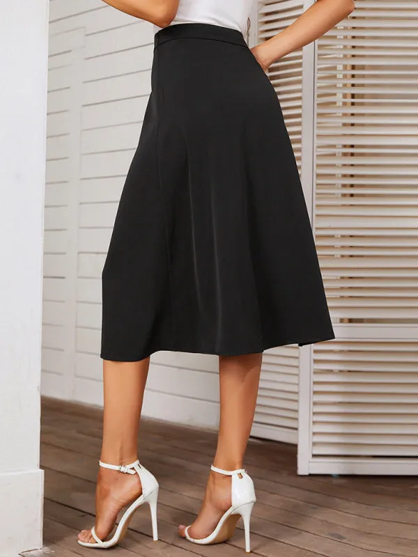 Women's slit simple solid color midi skirt