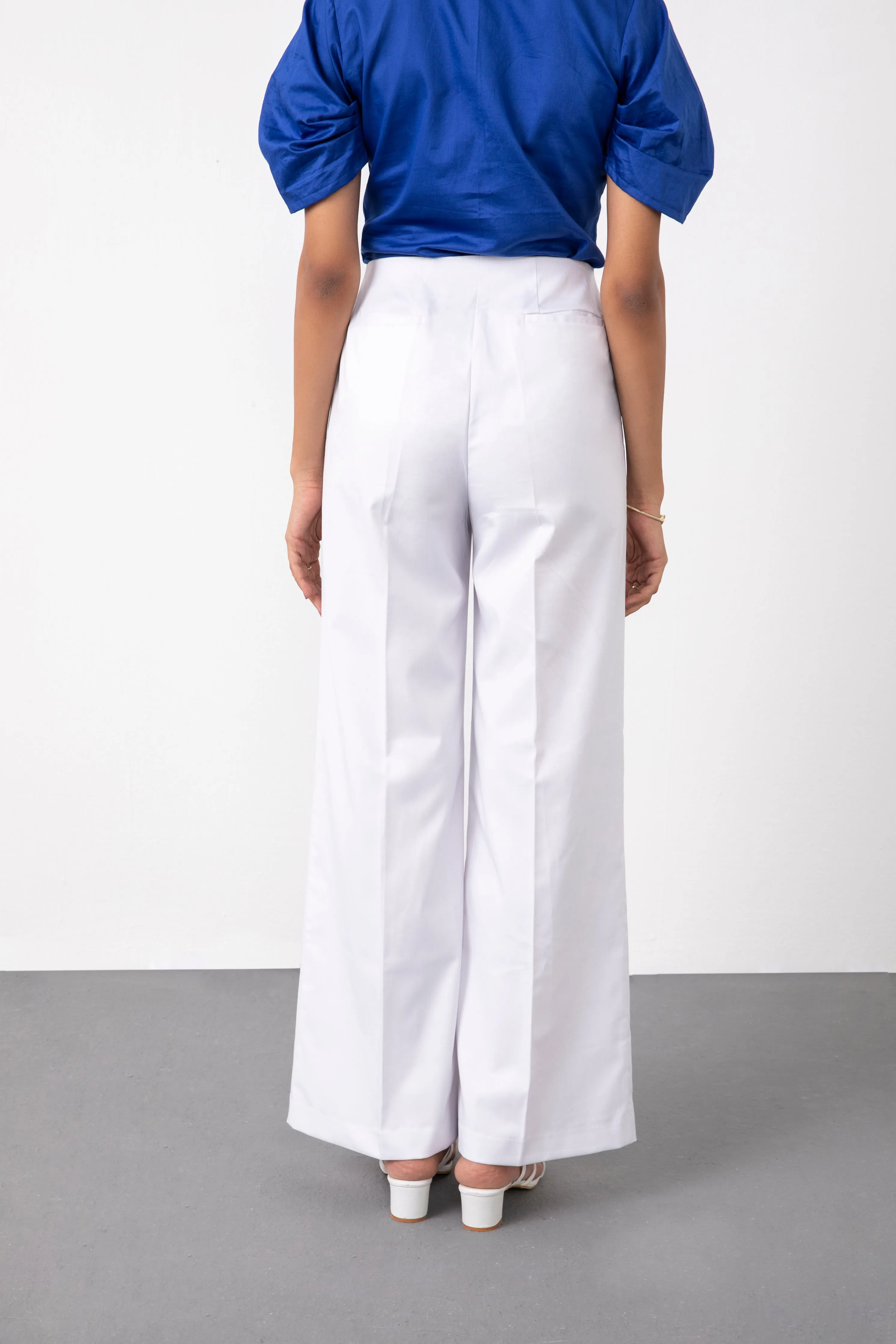 Women's White High Waisted Flared Trousers