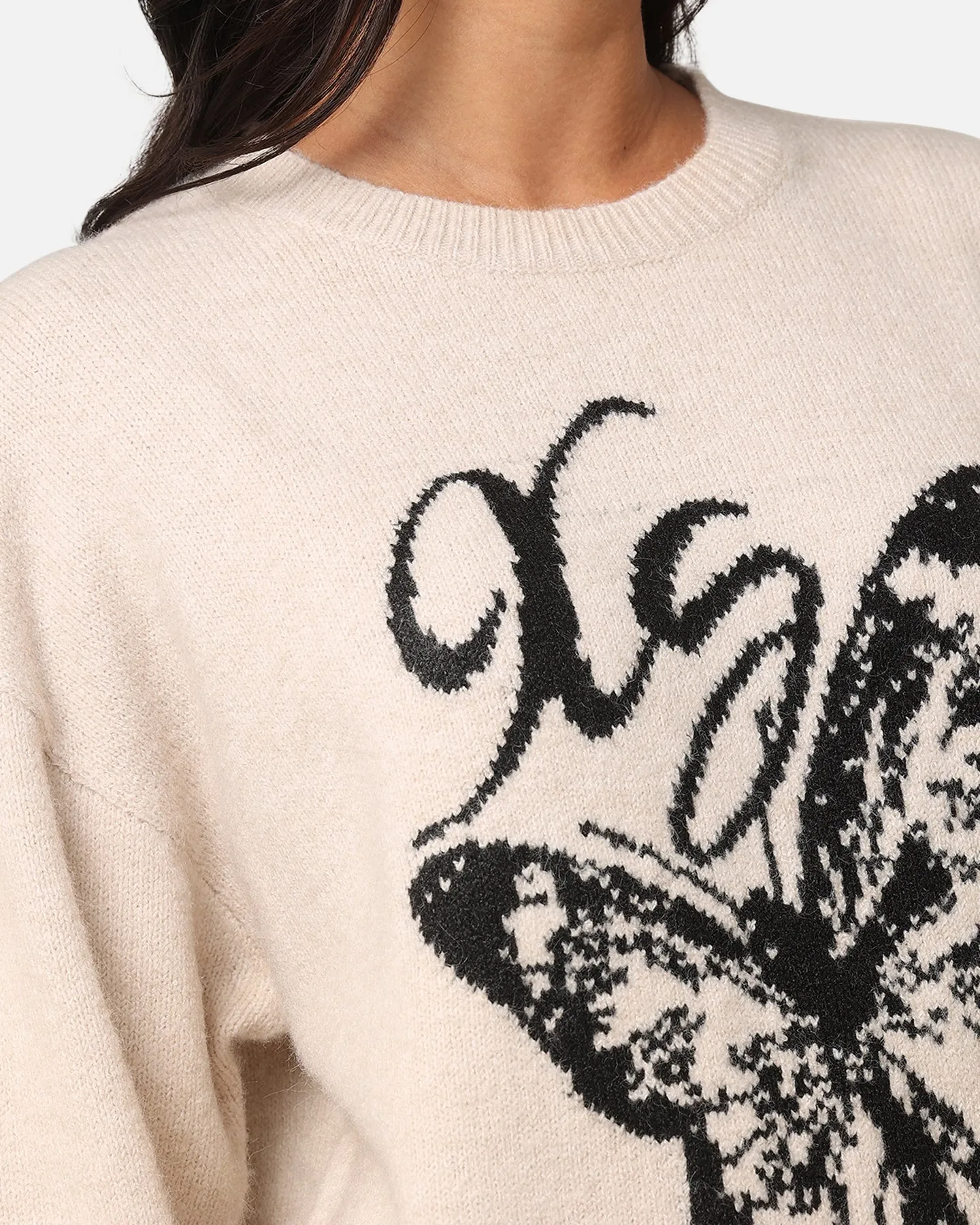 X-Girl Women's XG Butterfly Oversized Knit Sweater Vanilla